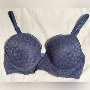 Aerie Women's 34D Blue  Lace Bra Adjustable Straps Racer Cross Back Padded